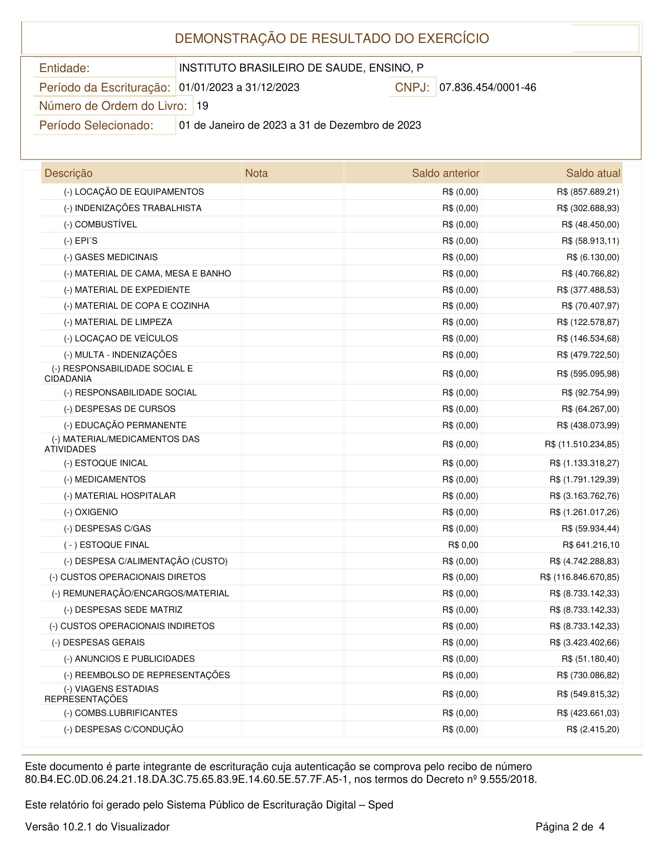 Página 2 de DEMONSTRAÇÃO DE RESULTADO DO EXERCÍCIO