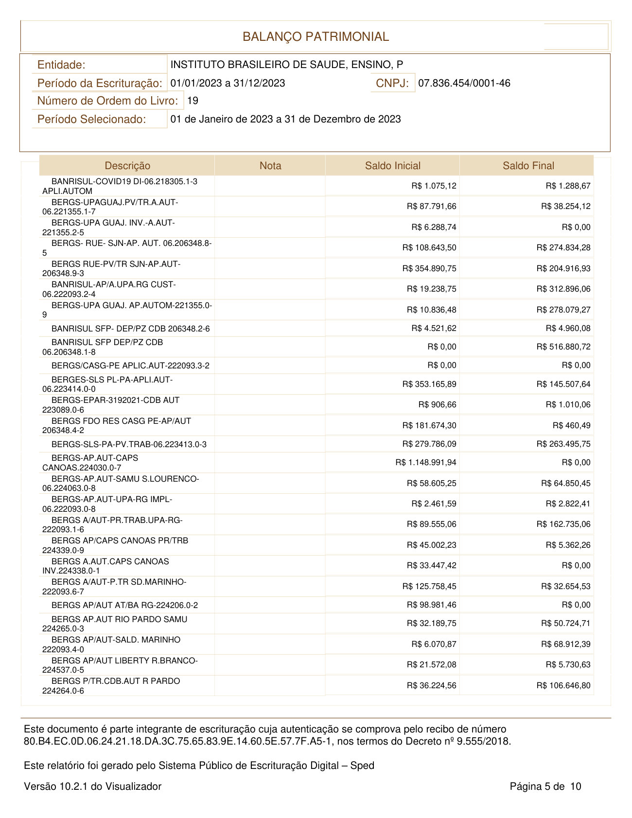 Página 5 de BALANÇO PATRIMONIAL 2023