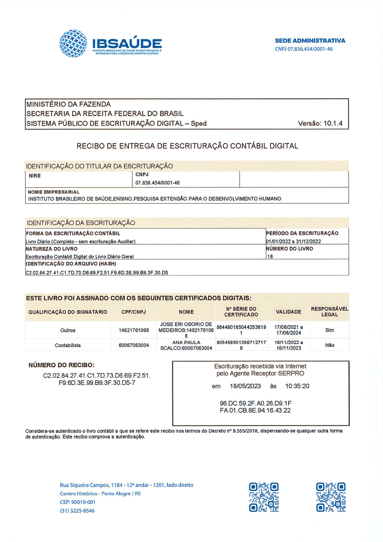 Página 1 de Recibo de Entrega de Escrituração Contábil Digital