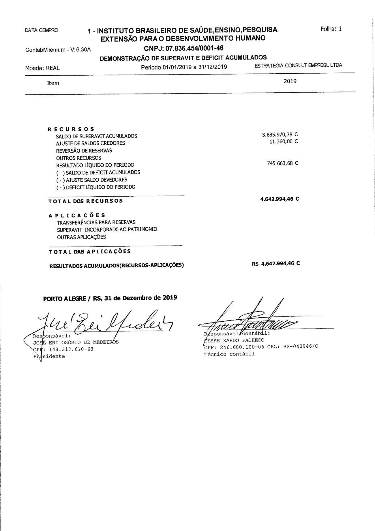 Página 15 de Balanço Patrimonial Exercício 2019