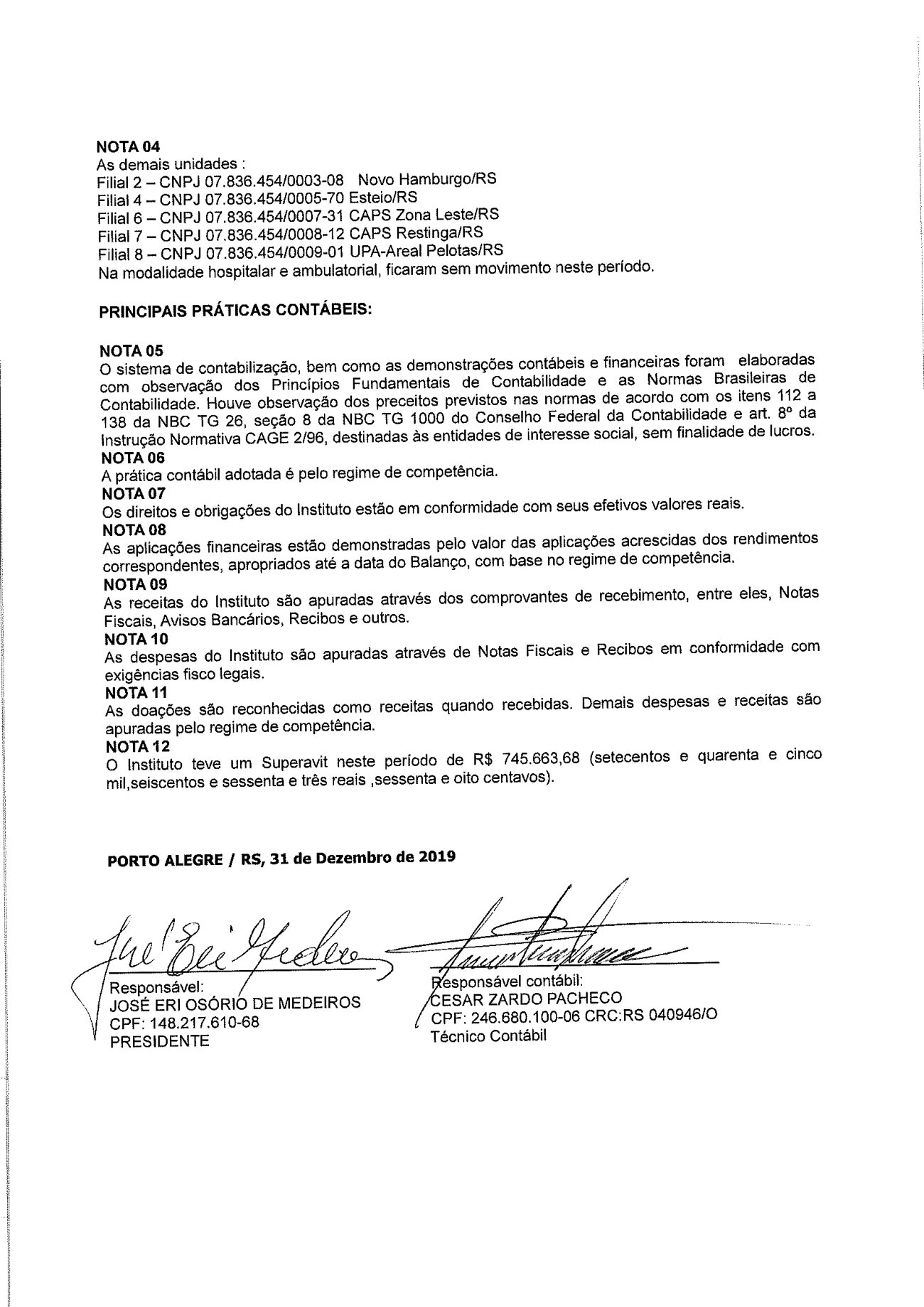 Página 18 de Balanço Patrimonial Exercício 2019