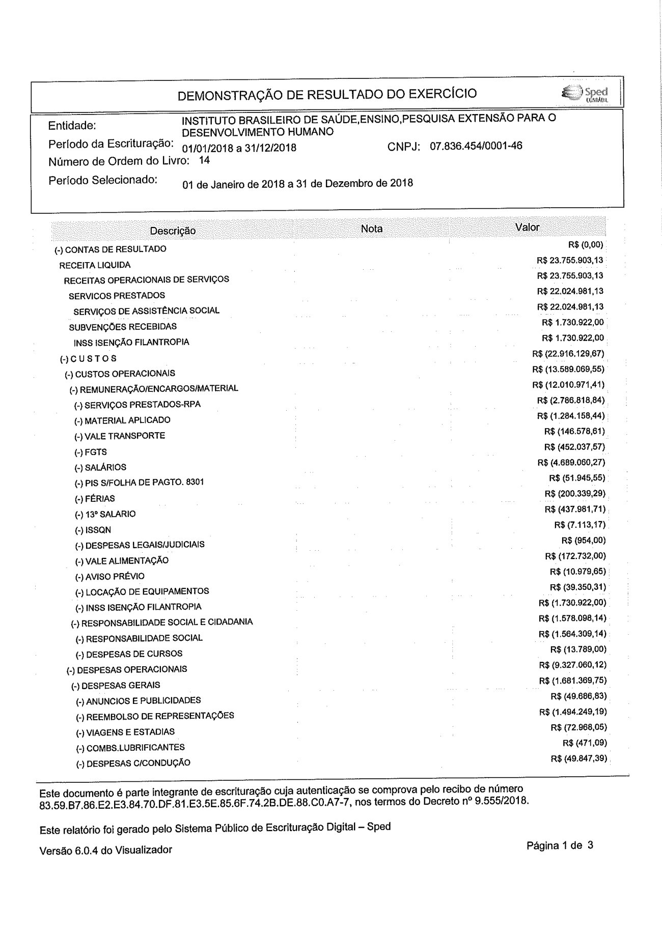 Página 6 de Balanço Patrimonial Exercício 2018