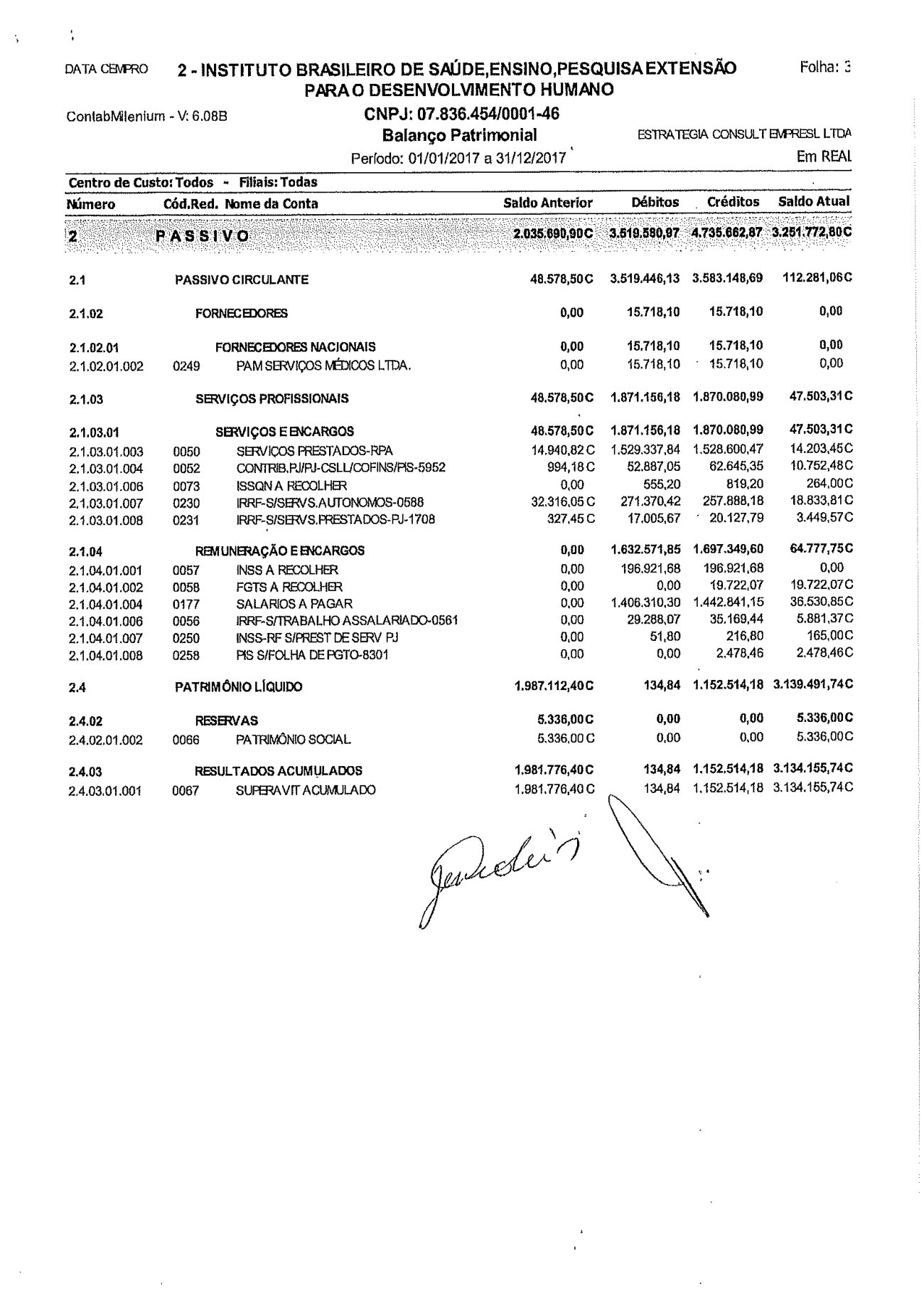 Página 3 de Balanço Patrimonial Exercício 2017