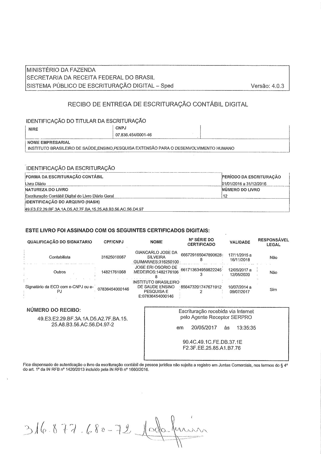 Página 1 de Balanço Patrimonial Exercício 2016