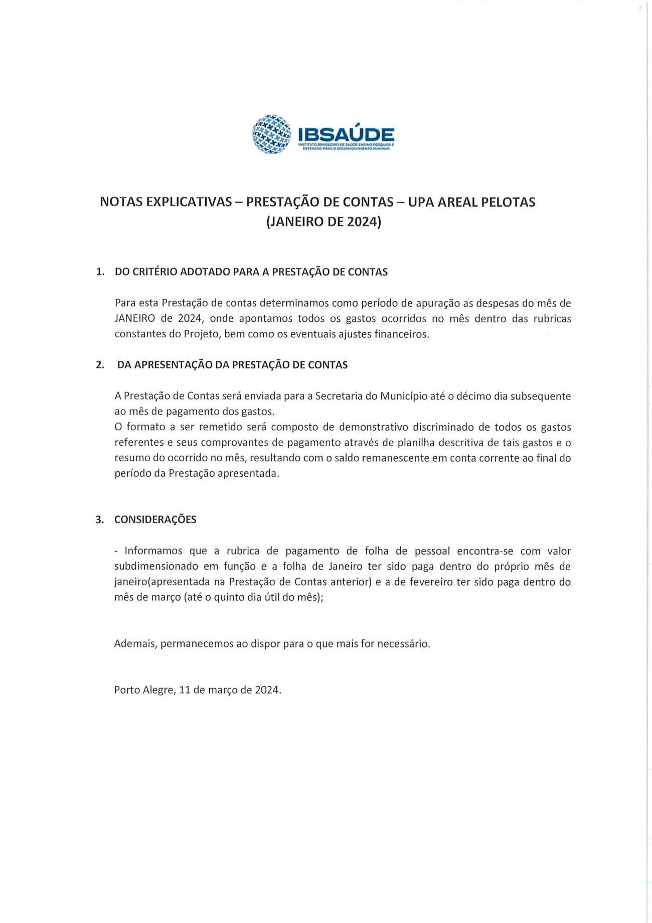 Página 4 de Relatorio Financeiro Upa Areal Janeiro 2024