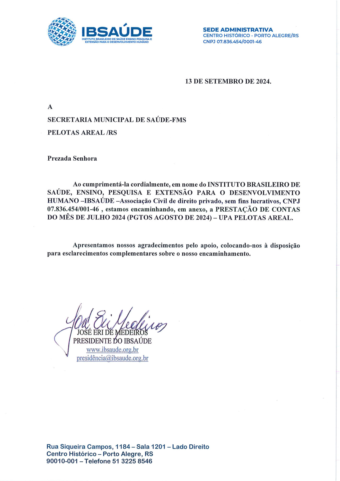 Página 1 de Relatorio Financeiro Upa Areal Julho 2024