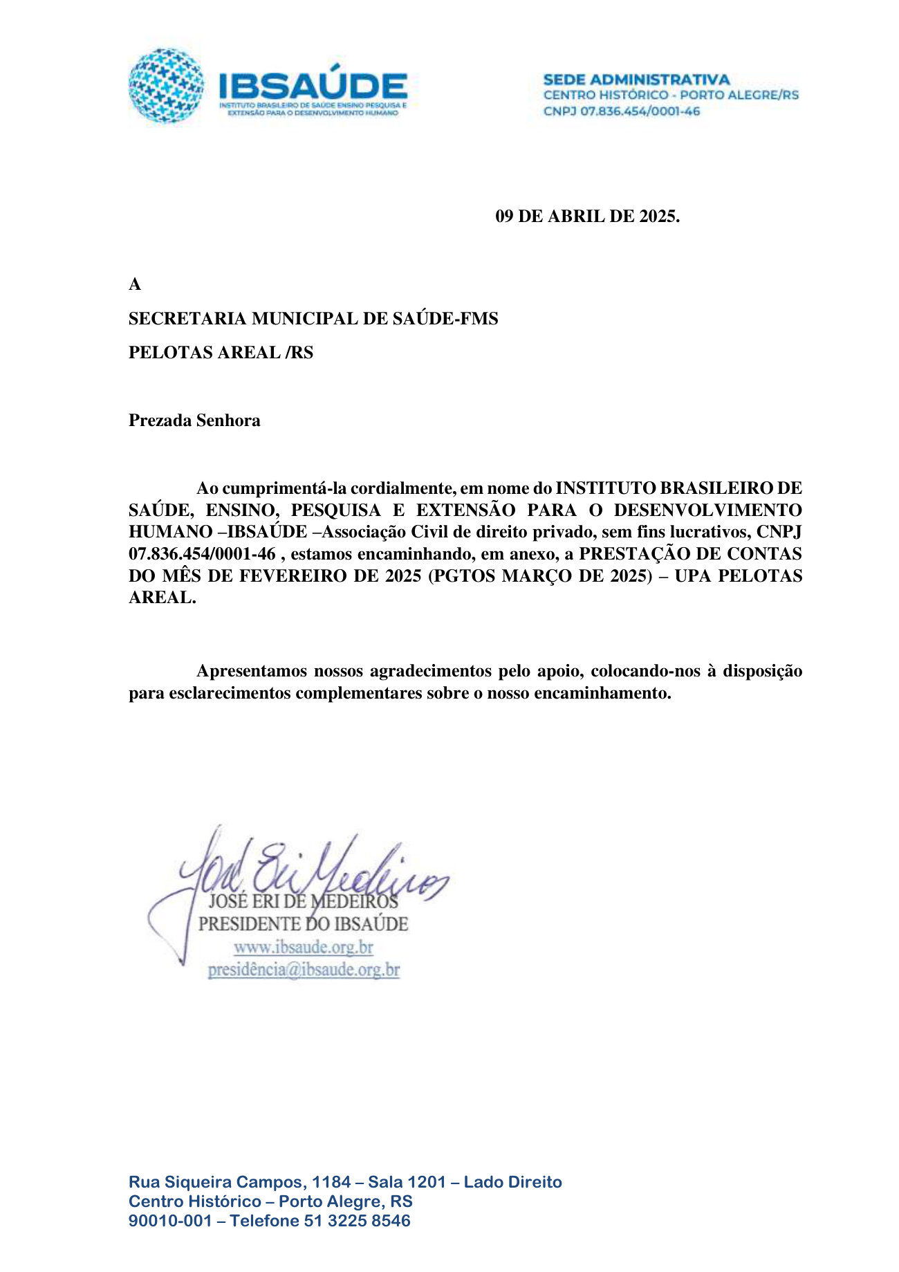 Página 1 de Relatorio Financeiro Upa Areal Fevereiro 2025