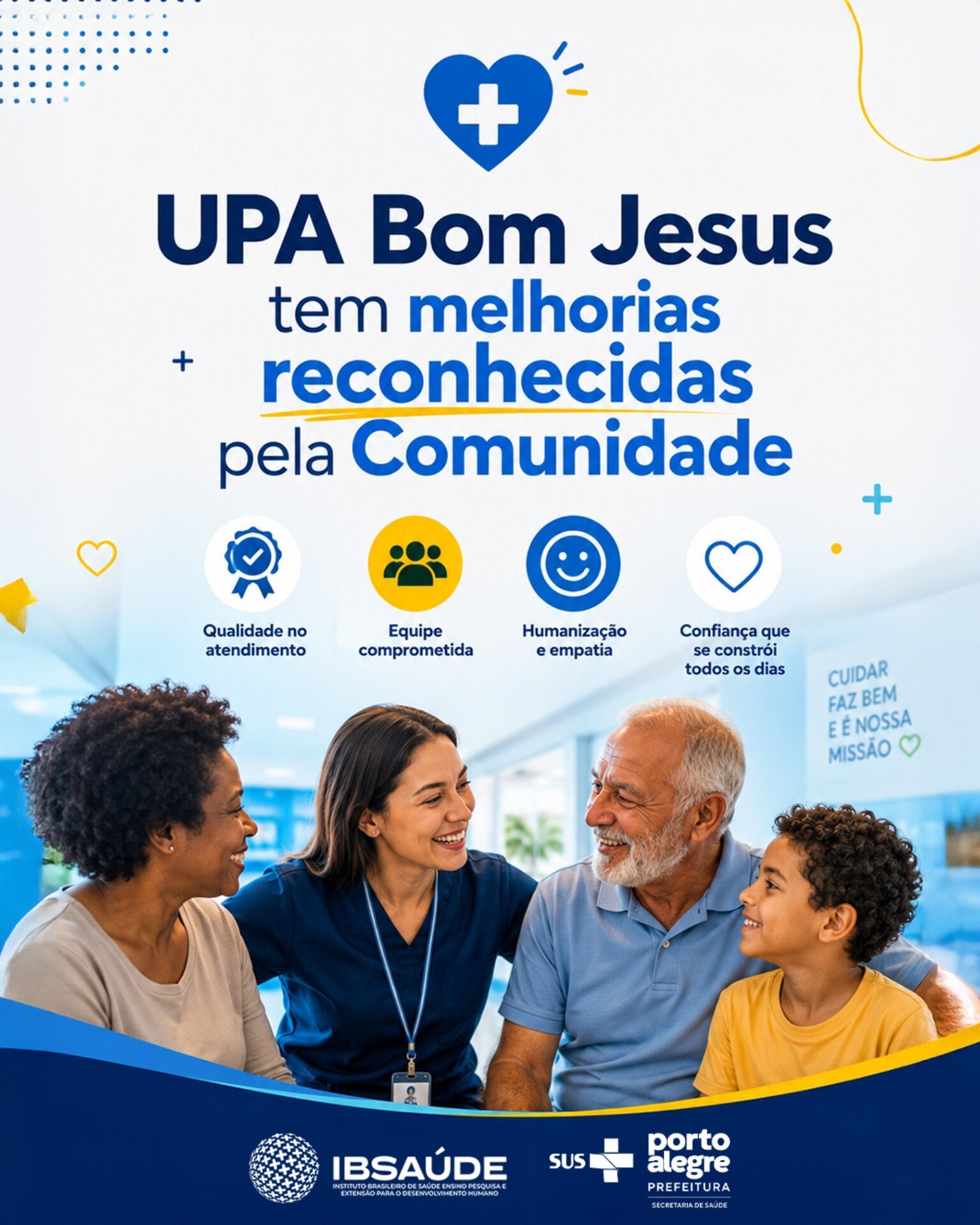 Arte institucional sobre melhorias no Pronto Atendimento Bom Jesus.